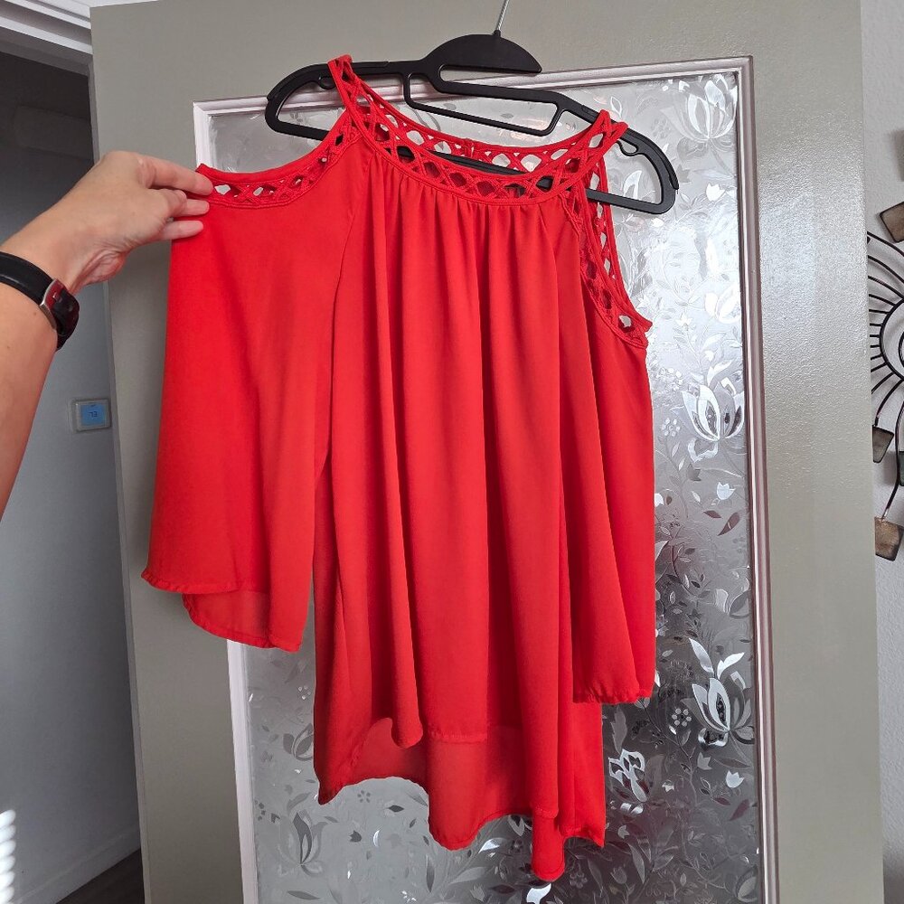 Orange Cold Shoulder Blouse - Size L